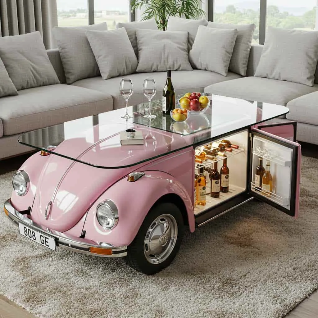 Transform Your Living Space with a VW Beetle Inspired Coffee Table with Built-in Fridge