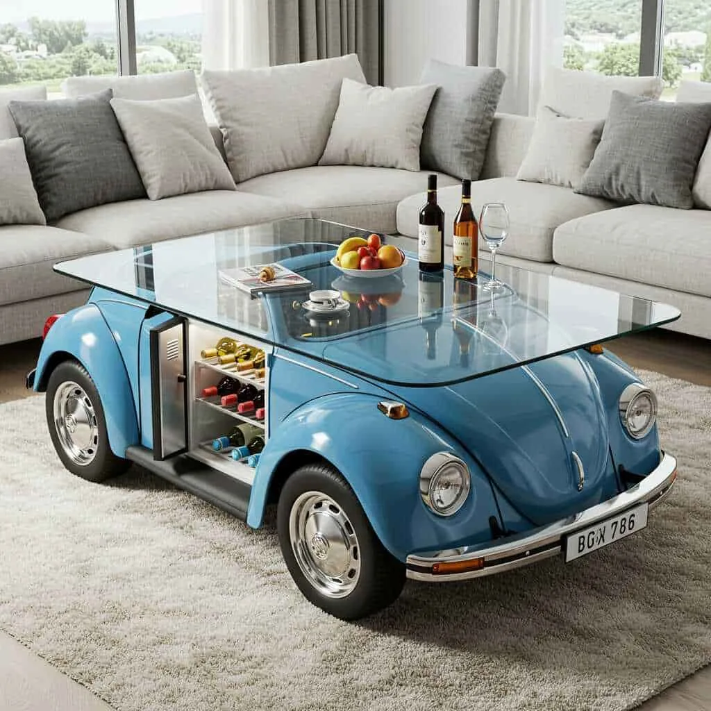 Practical Considerations for Integrating a VW Beetle Inspired Coffee Table with Built-in Fridge into Your Home