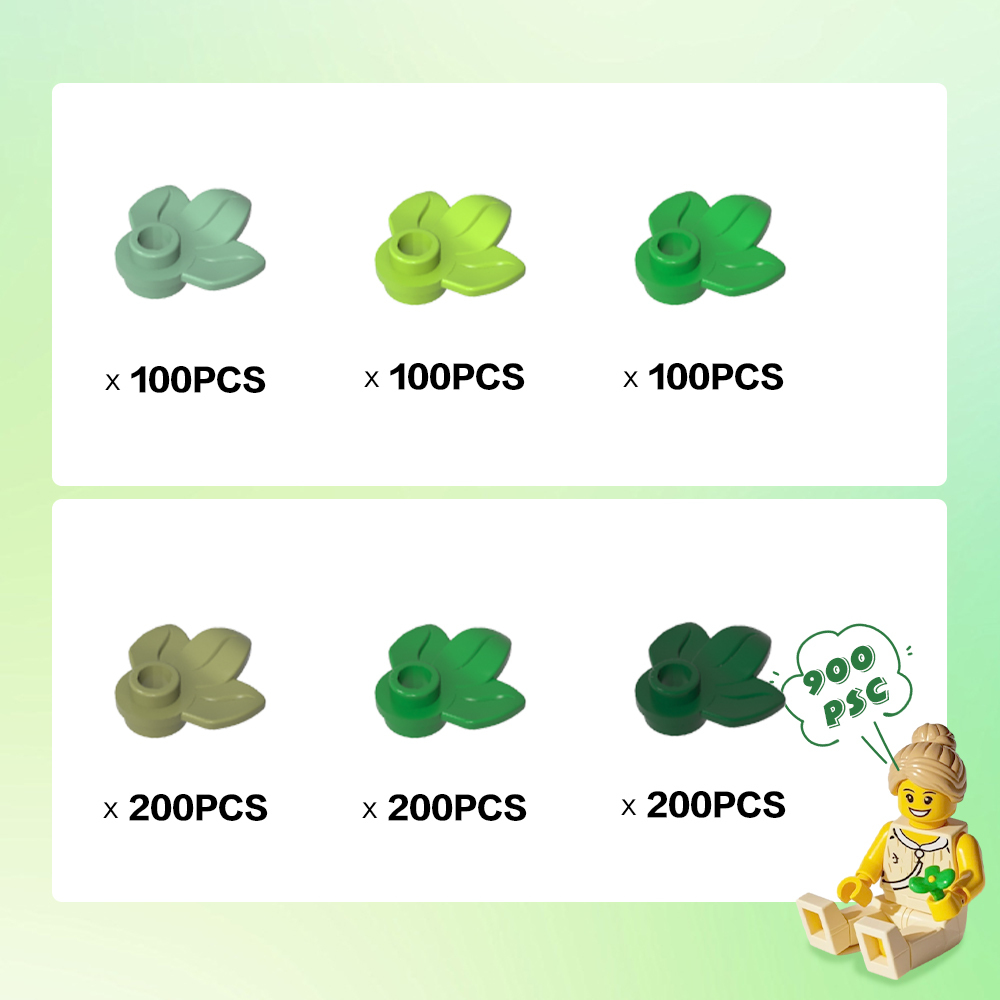 Plant, Plate 1 x 1 Round with 3 Leaves x900PCS #32607