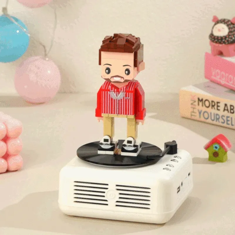 Custom Brick Figures with Bluetooth Speaker Base, Buildable Brick Music Toy & Decor, Special Gift for Musicians, Gamers, or Design-Savvy Friends
