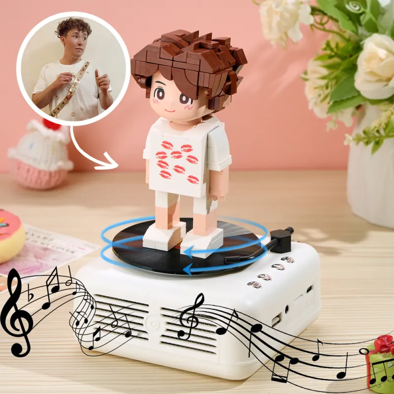 Custom Brick Figures with Bluetooth Speaker Base, Buildable Brick Music Toy & Decor, Special Gift for Musicians, Gamers, or Design-Savvy Friends