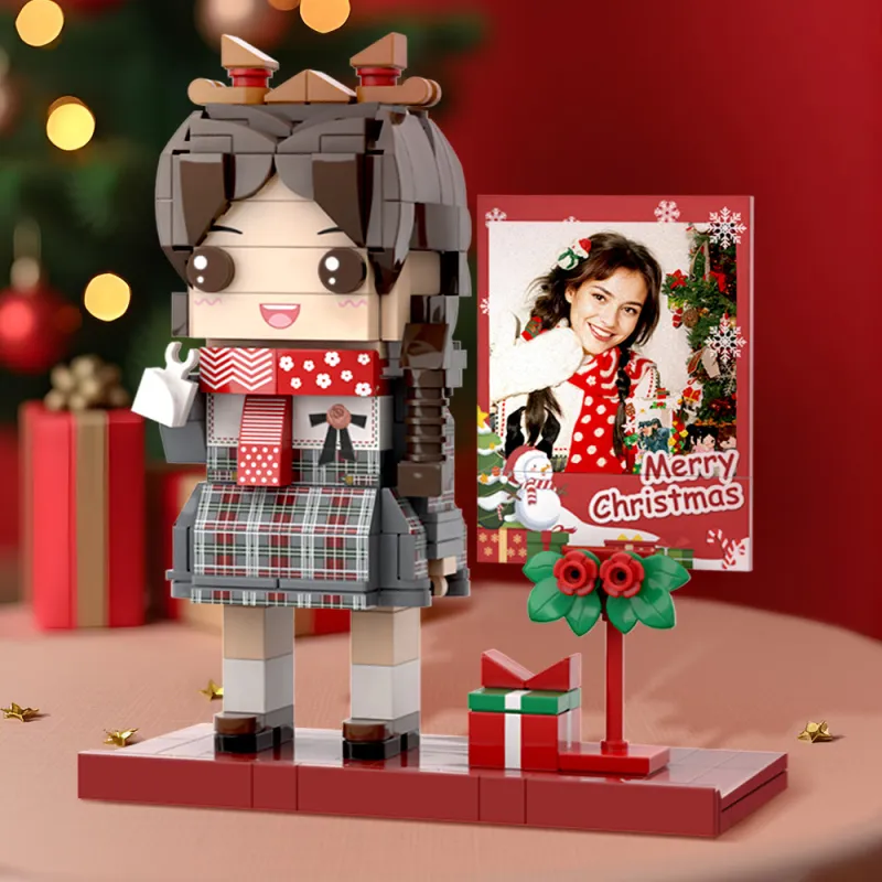 Full Body Christmas Brick Figures, Custom 1 Person Themed Brick Figures with Photo Frame Small Particle Block Toy, Best Christmas and Birthday Gifts