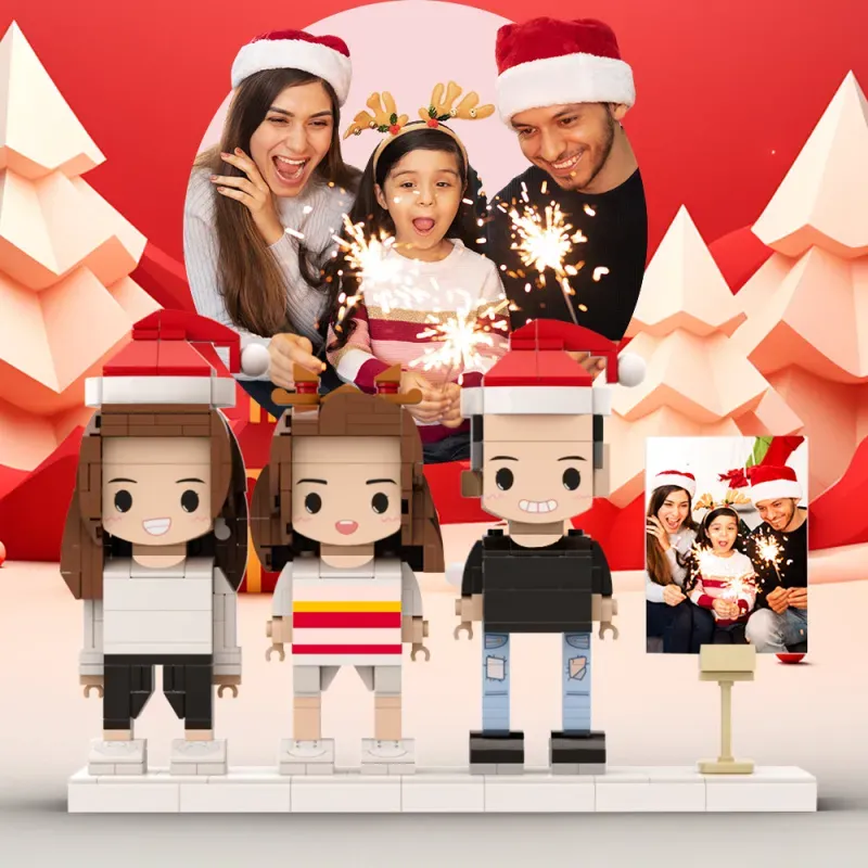 Custom Full Body Customizable 3 People Bricks Figures, Personalized Christmas Gifts for Family