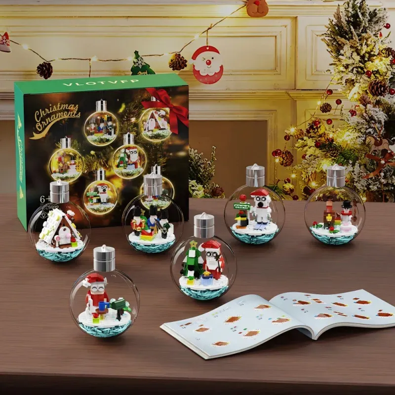 2025 Christmas Building Block Ball Ornaments, Glowing Christmas Tree Decorations