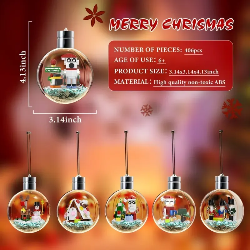 2025 Christmas Building Block Ball Ornaments, Glowing Christmas Tree Decorations