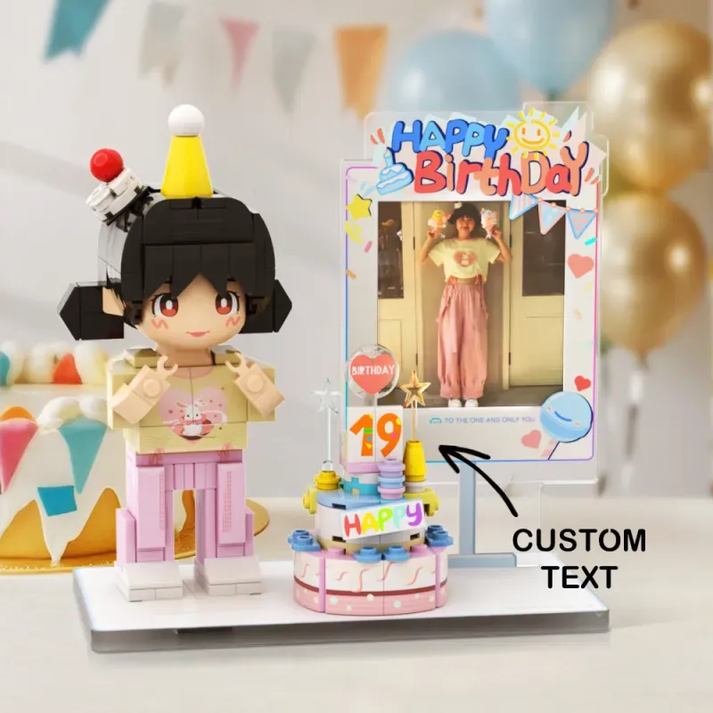 Birthday Girl Full Body 1 Person Bricks Figures, Small Particle Bricks Block Gift For Birthday