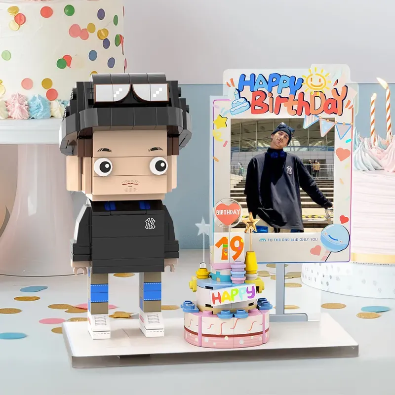 Full Body Birthday Themed Brick Figures, Customizable 1 Person Small Particle Block Toy Gift For Birthday Girl and Boy