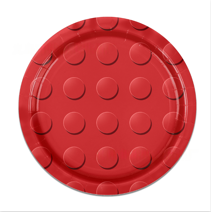 Brick Birthday Bash Kit, Fun-Tastic Gobricks Style Table Cover, Plates & Napkins for Building Block Party Decor