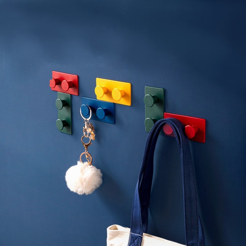 Creative Building Block Hooks, Simple Adhesive Hooks, Wall Plugs and Keys Hooks, No-Drilling Multi-Functional Hooks