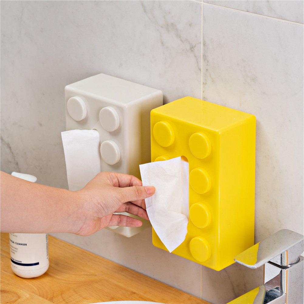 Household Building Block Tissue Box, Multi-Purpose Kitchen Wall-Mounted Napkin Storage Box, Living Room High-End Tissue Paper Storage Box