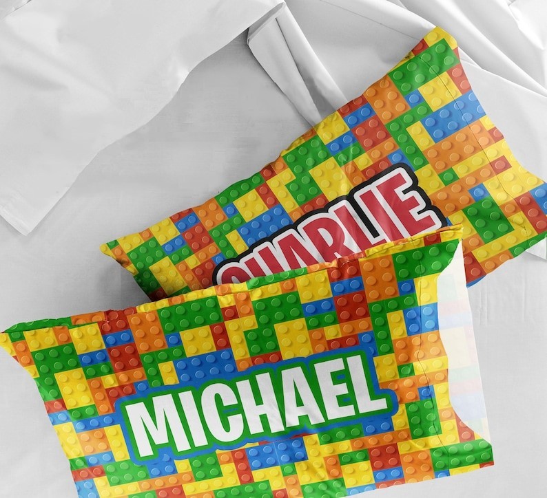 Customizable Building Bricks Pillowcase,Personalized Name Pillow, Choose Your Colors, Gift for Kid Builders