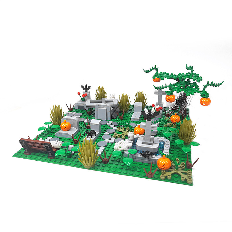 Halloween MOC Figurine, Small Particle Ghost Skull Cemetery Scene, Halloween DIY Figurine Toy