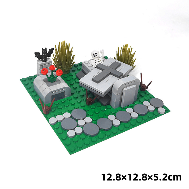 Halloween MOC Figurine, Small Particle Ghost Skull Cemetery Scene, Halloween DIY Figurine Toy