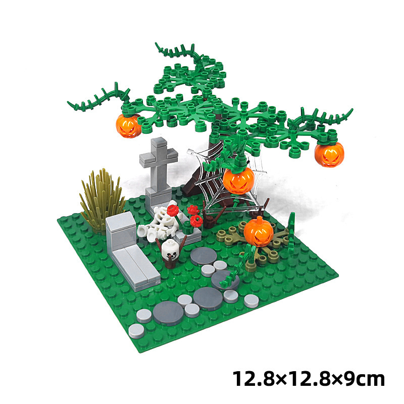 Halloween MOC Figurine, Small Particle Ghost Skull Cemetery Scene, Halloween DIY Figurine Toy
