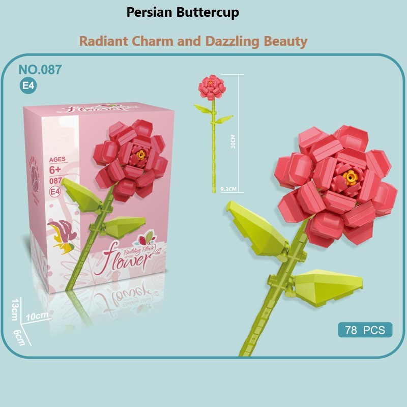 Intelligent Small Particle Assembly Building Blocks in the Shape of Flowers, Compatible with Realistic Everlasting Flowers, Best Birthday and Christmas Gift