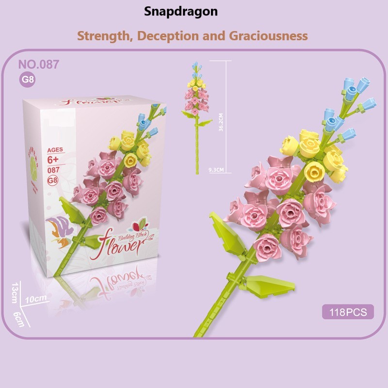 Intelligent Small Particle Assembly Building Blocks in the Shape of Flowers, Compatible with Realistic Everlasting Flowers, Best Birthday and Christmas Gift