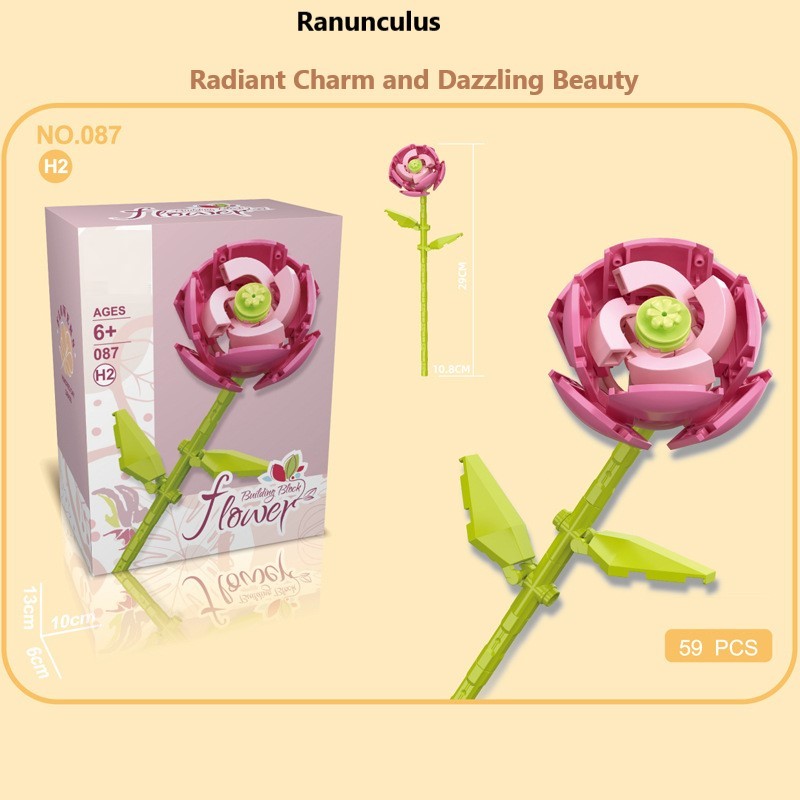 Intelligent Small Particle Assembly Building Blocks in the Shape of Flowers, Compatible with Realistic Everlasting Flowers, Best Birthday and Christmas Gift