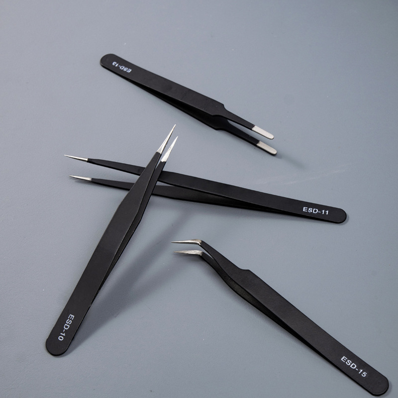 Stainless Steel Anti-Static Tweezers - Straight/Bent Tips for Electronics