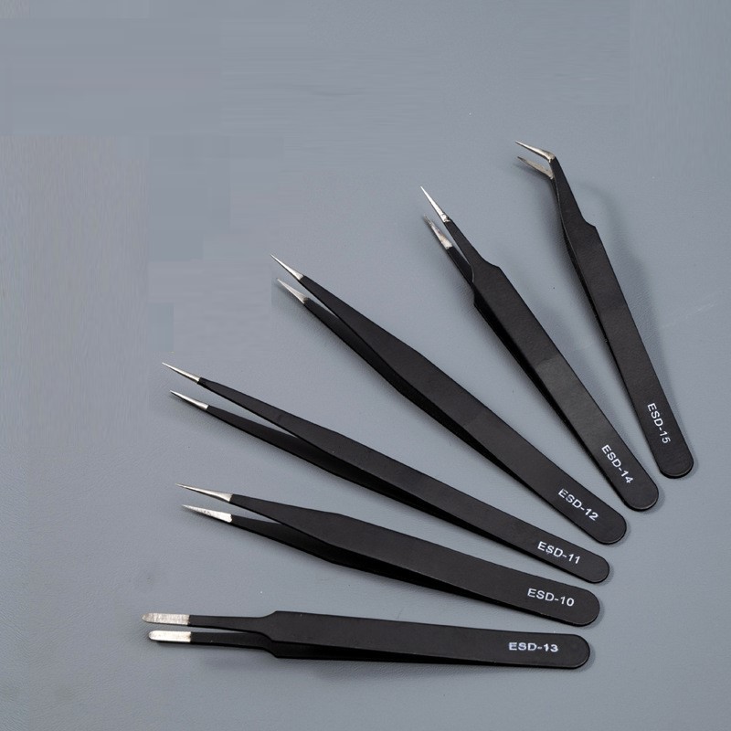Stainless Steel Anti-Static Tweezers - Straight/Bent Tips for Electronics