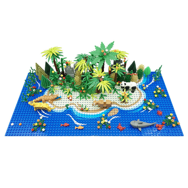 Tropical Rainforest Scene Set, Flower, Grass, Forest, Riverside Scene Building Blocks, Tree, Animal, And Plant Scene Moc - No Drawings
