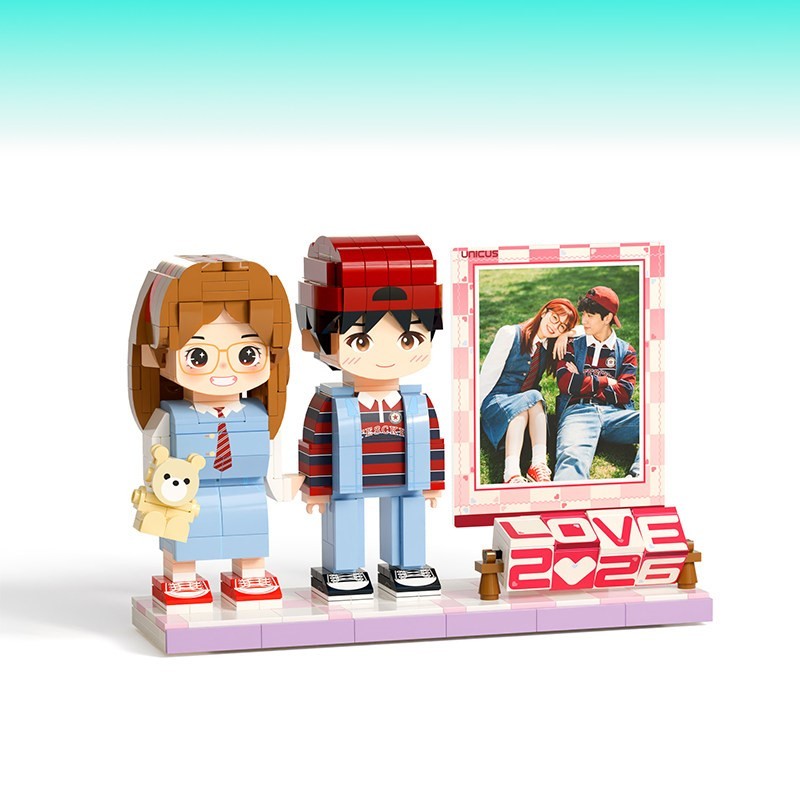 2026 New Custom Bricks Figurines, Personalized Cartoon Style Brick Figures with DIY Rotating Nameplates, Valentine's Day and Anniversary Gift for Girlfriend