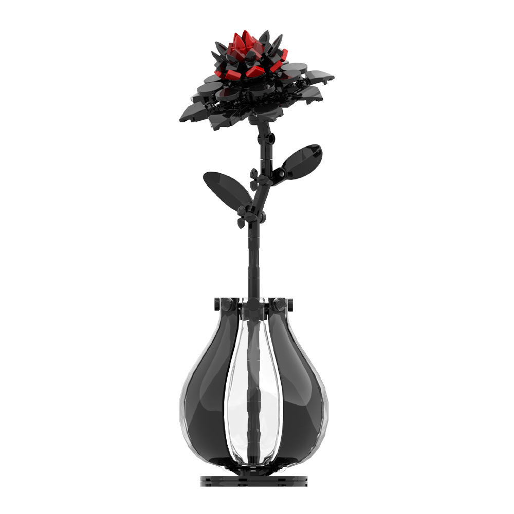 Halloween Red Dahlia MOC Set, Compatible with Small-Brick Floral Display Models
