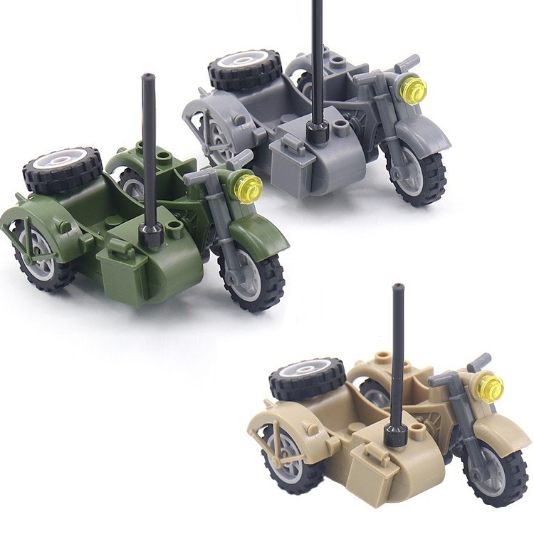 Military-themed three-wheeled motorcycles, multi-colored three-wheeled motorcycle series, compatible with building block accessories.