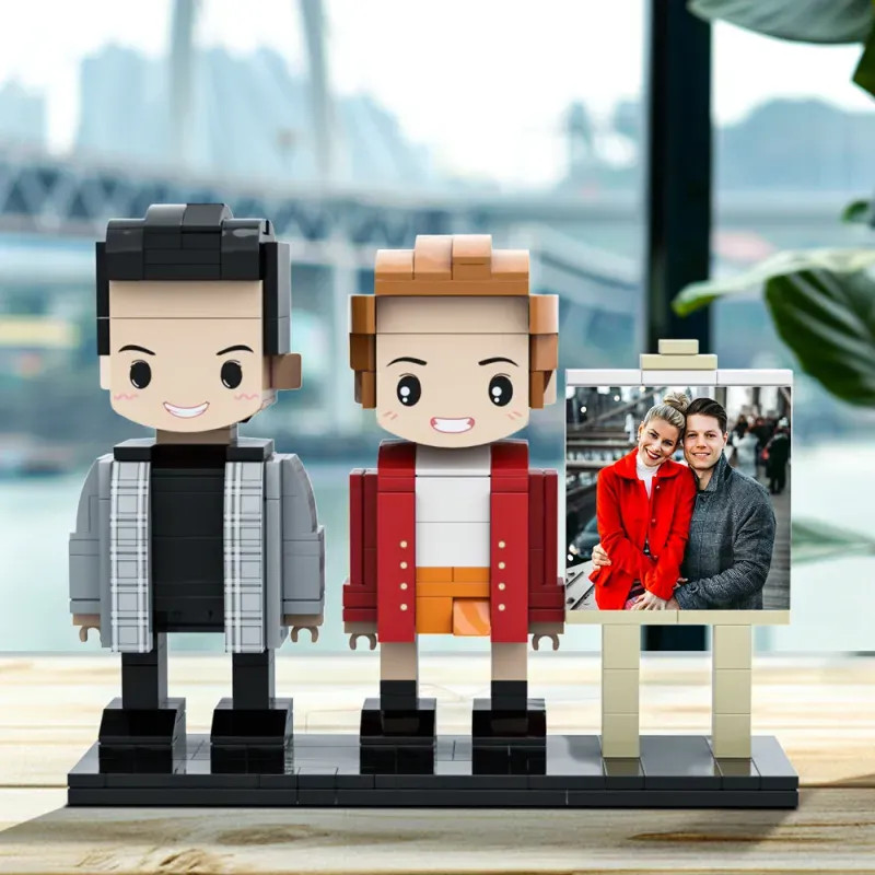Custom Bricks Figures with Picture Frame, Personalized 1-3 Bricks Mini Figures, Best Gifts for Valentine's, Wedding, Mother's, Father's and Christmas