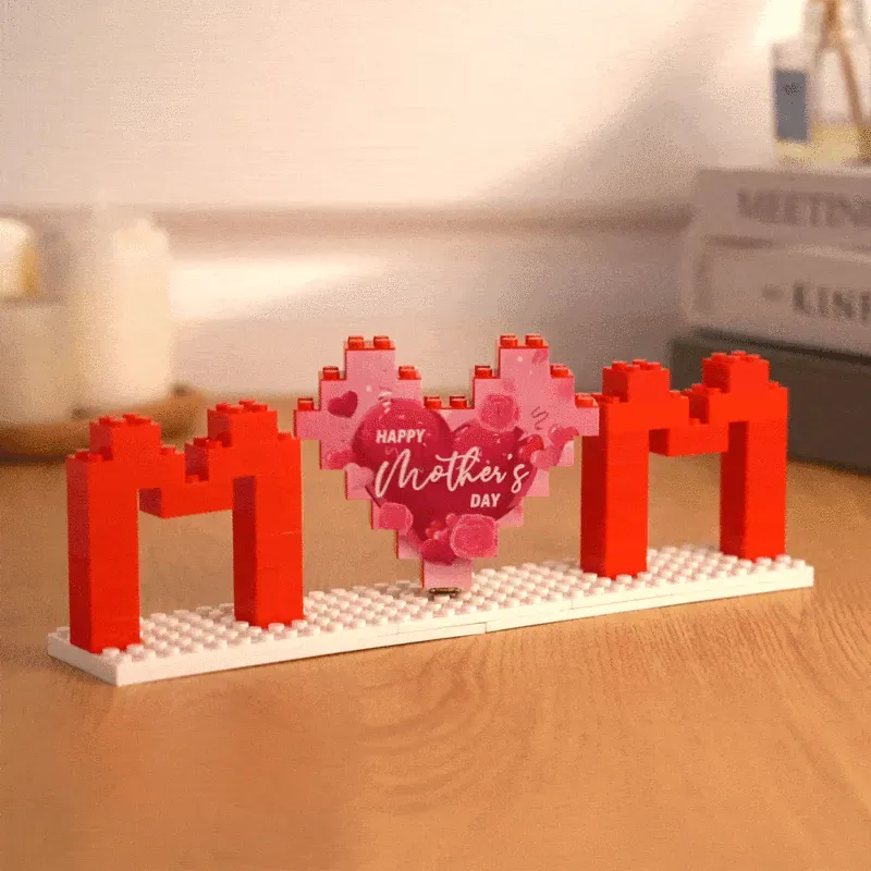 Customized Heart Shaped Rotating Building Block Ornaments, Personalized Mother's Day Building Block Gifts