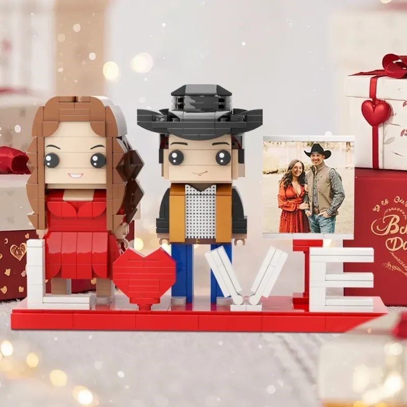 Custom Fully Body 2 People Brick Figure, Personalized Valentine's Day Small Particle Block Gift For Lovers