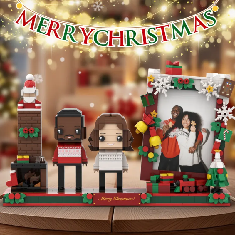 Fully Body Customizable 2 People Brick Figures, Custom Christmas Brick Figures Gift For Couples Square Face 