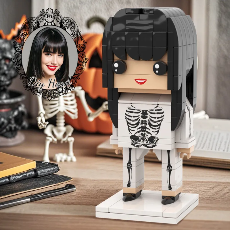 Halloween Horror Skeleton Girl DIY Head Brick Figures, Personalized Small Particle Block Brick Figures For Girls
