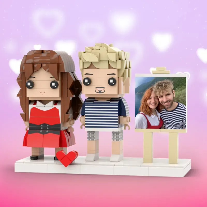 Custom Bricks Figures with Picture Frame, Personalized 1-3 Bricks Mini Figures, Best Gifts for Valentine's, Wedding, Mother's, Father's and Christmas