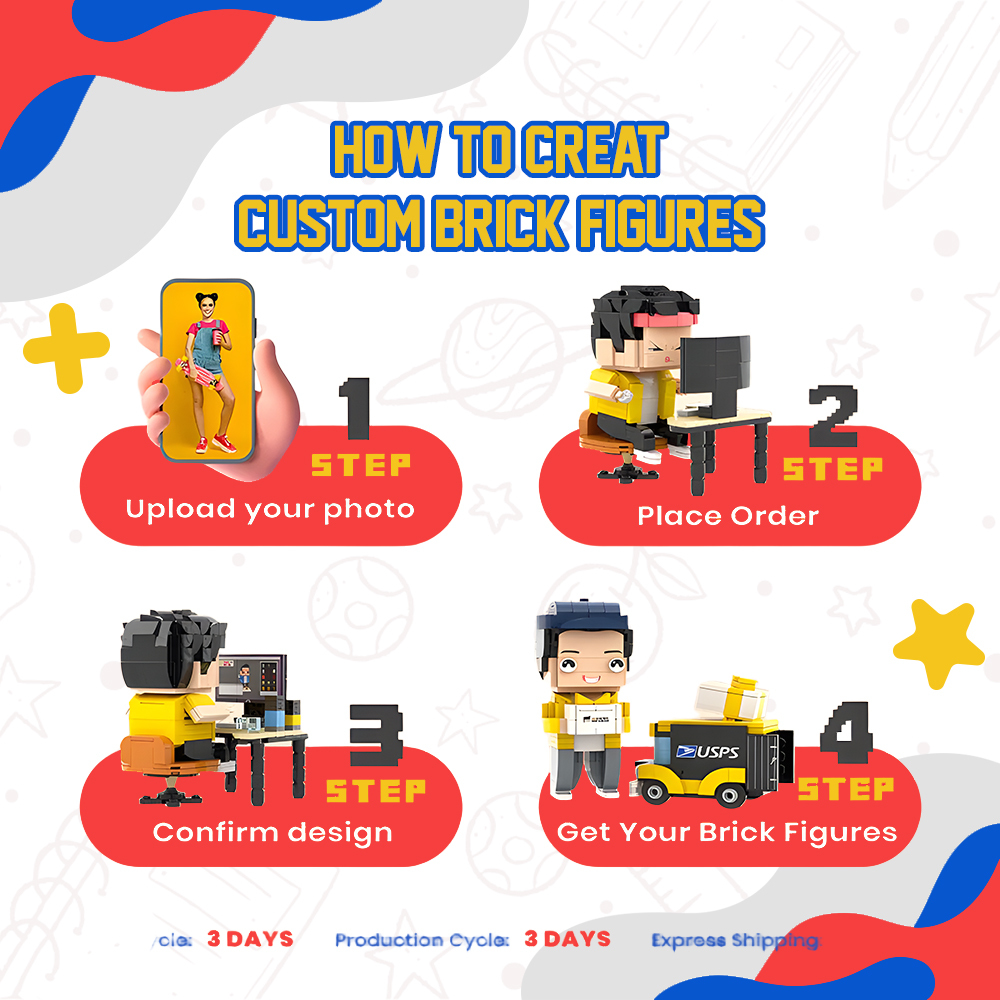 Full Body Custom Brick Figures, Small Particle Block Toy Brick, Custom Set - Choose 1, 2, 3, or 4 Figures