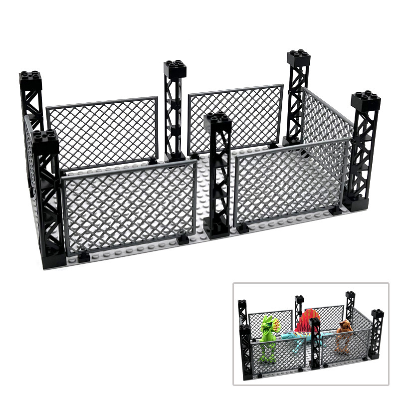 Chain Military Fence, Dinosaur Protective Net, Small Particle Building Block MOC Scene
