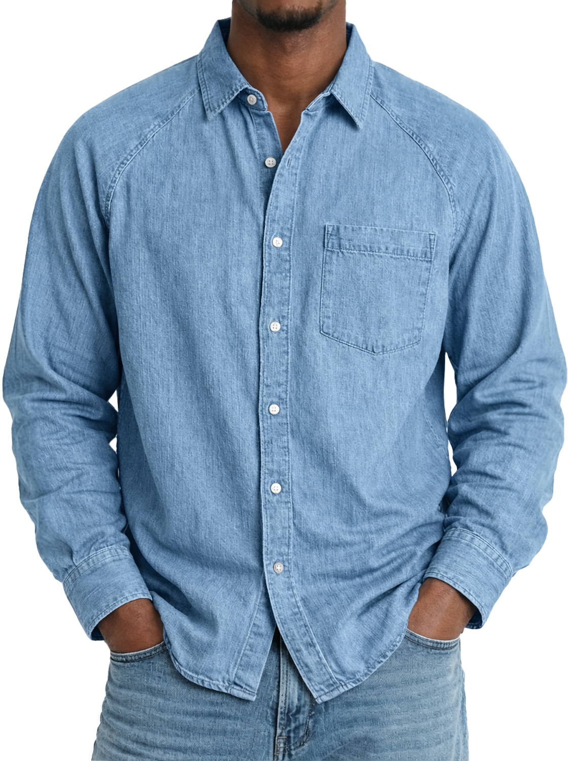 Men's Comfortable Raglan-sleeved Casual Long-sleeved Shirt With Pockets