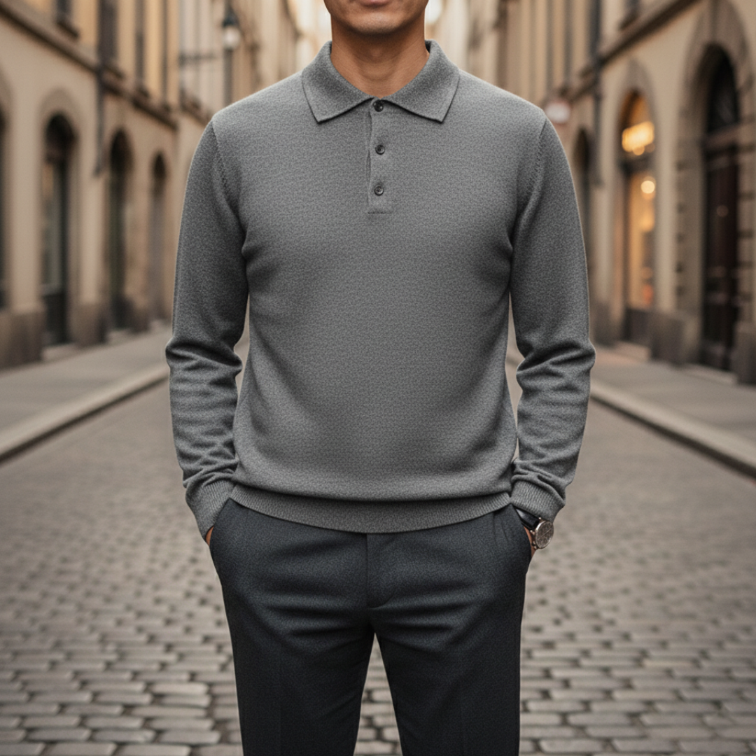 Herren-Strick-Poloshirt mit langen Ärmeln