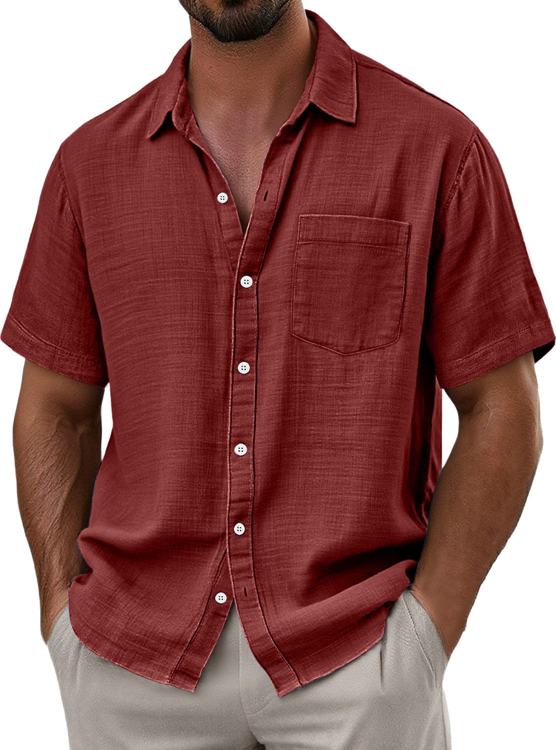 Men's Breathable Linen Casual Short Sleeve Shirt