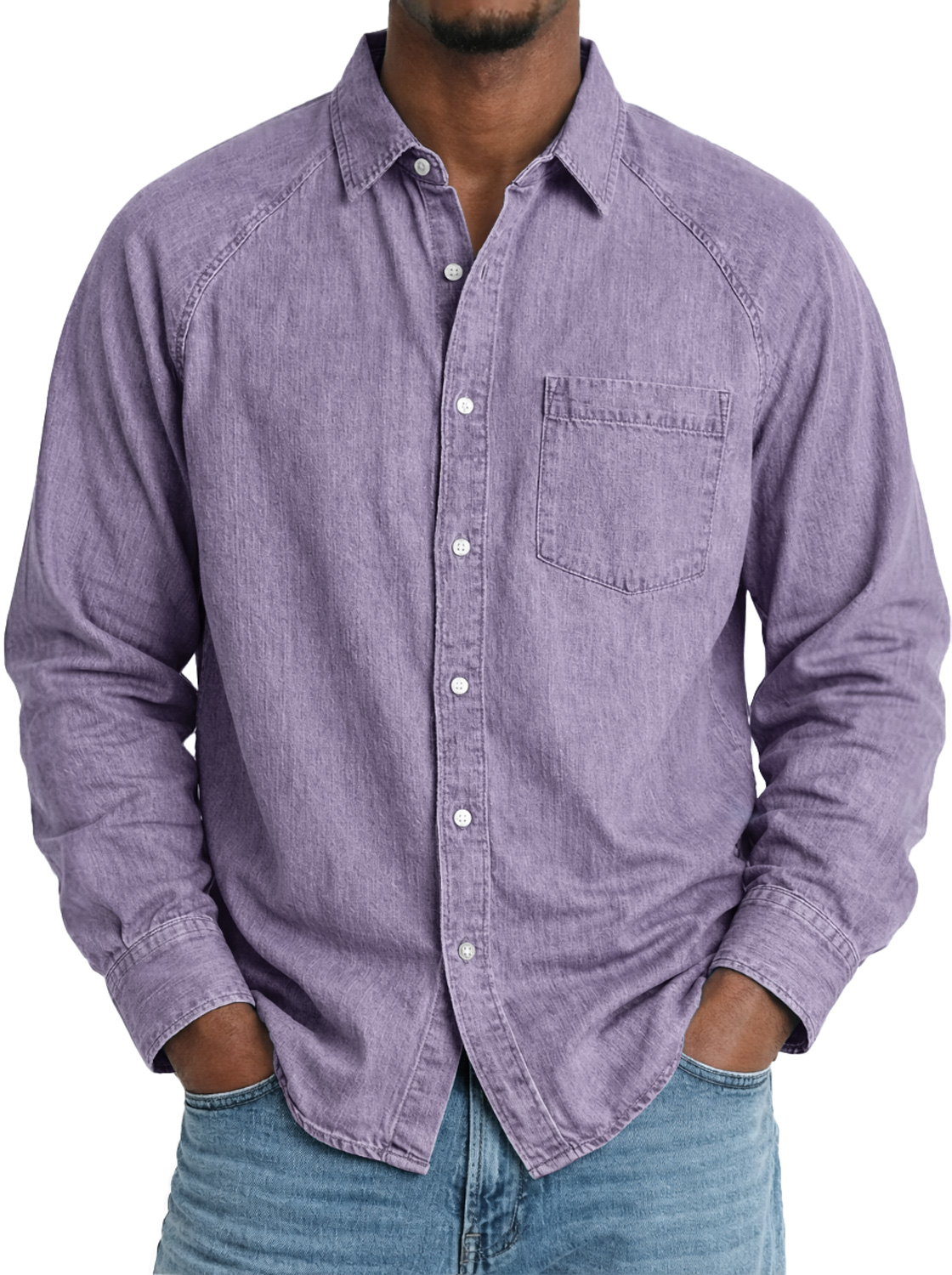 Men's Comfortable Raglan-sleeved Casual Long-sleeved Shirt With Pockets