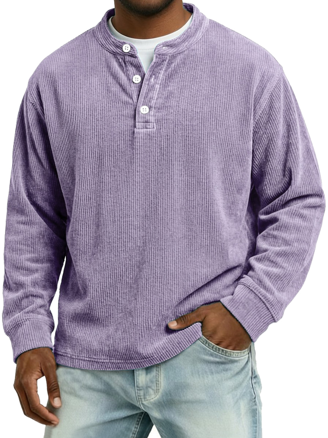 Men's Vintage Corduroy Casual Long-sleeved Henley Shirt