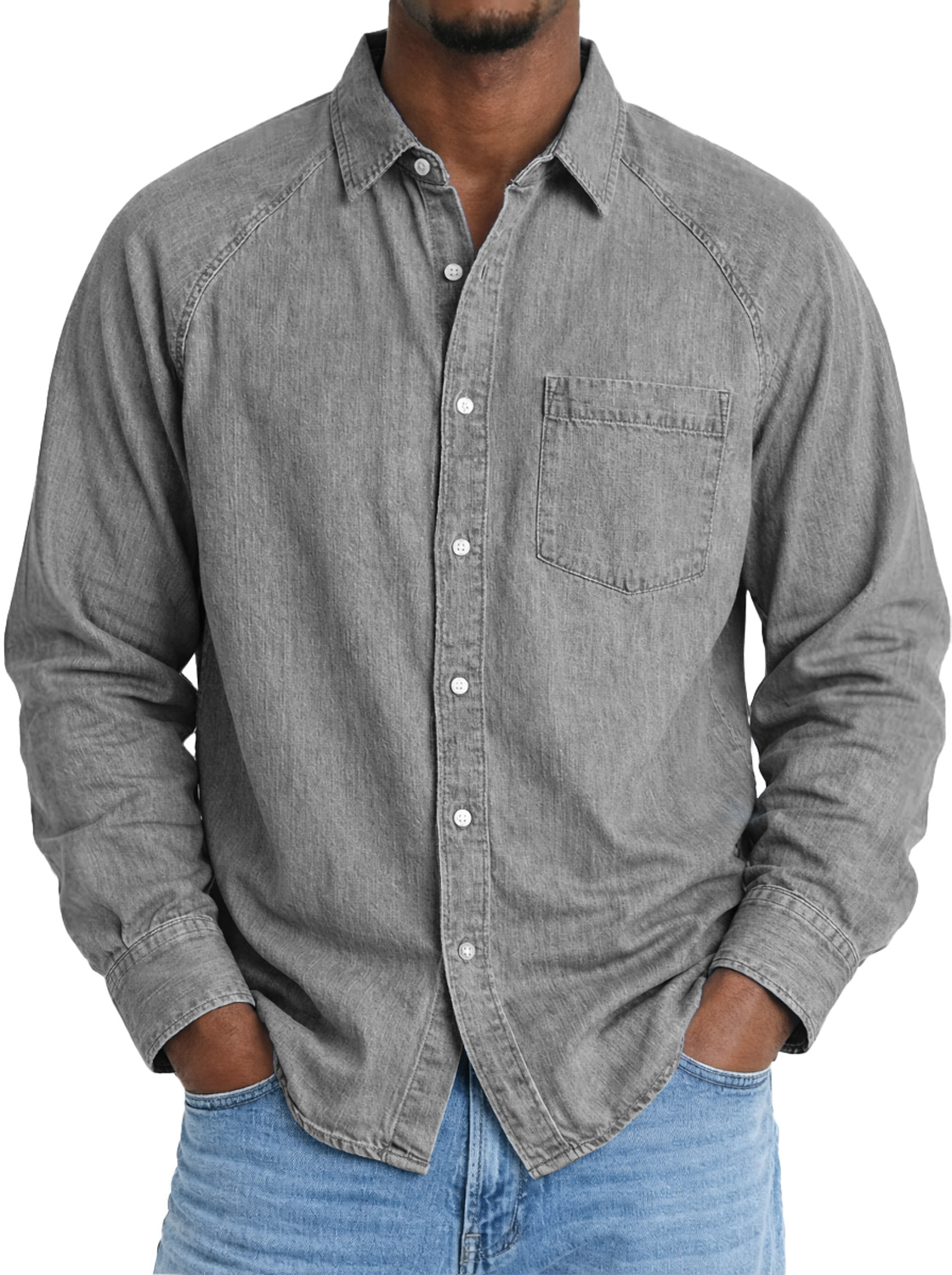 Men's Comfortable Raglan-sleeved Casual Long-sleeved Shirt With Pockets