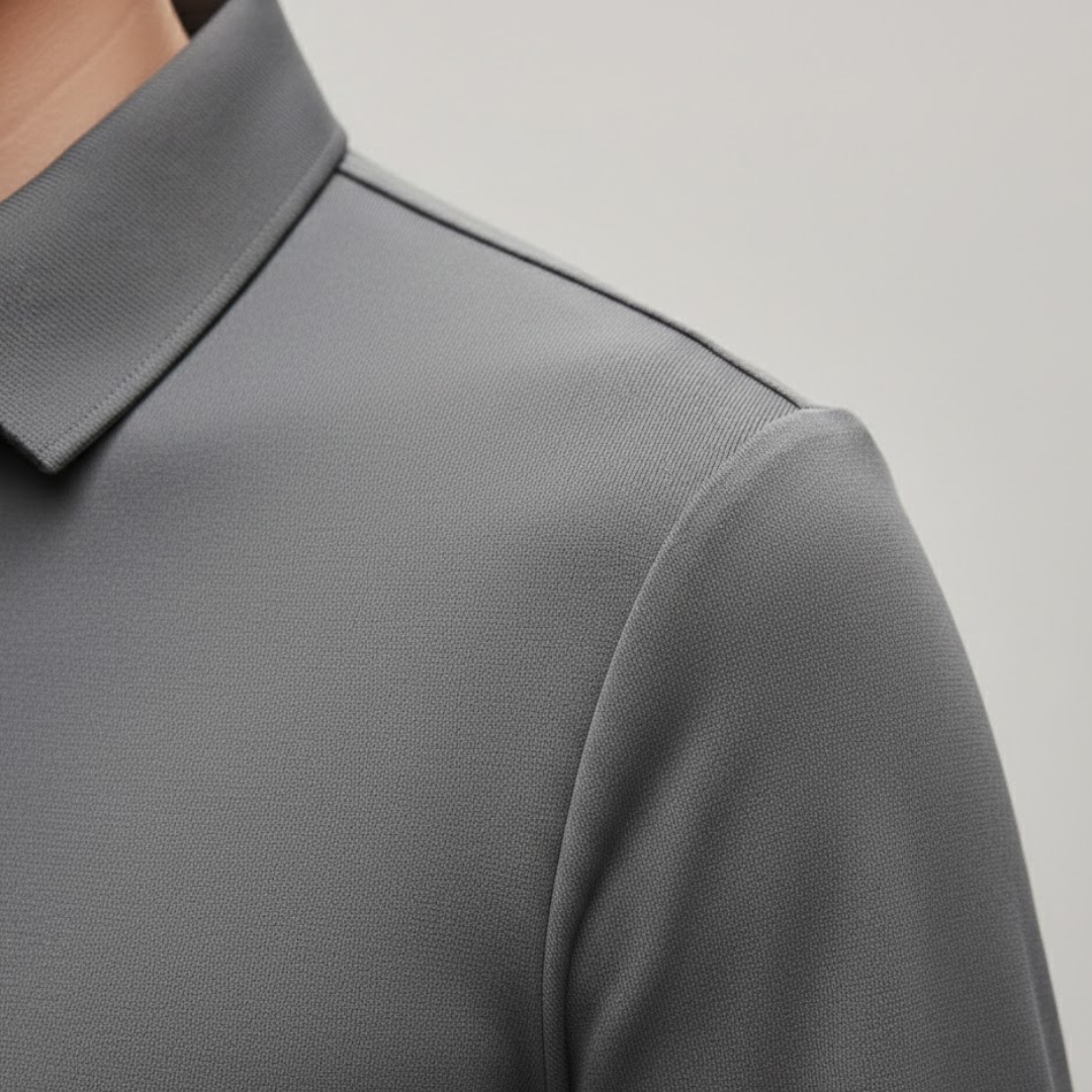 Camisa Polo de Manga Larga Casual de Negocios para Hombre Color Sólido