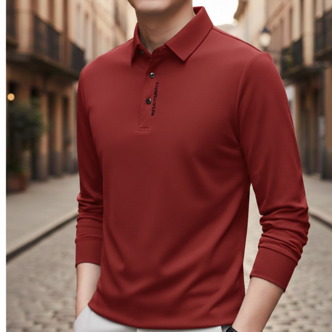 Camisa Polo de Manga Larga Casual de Negocios para Hombre Color Sólido