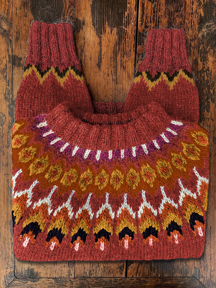 Vintage Icelandic Knit Jacquard Warmth Crew Neck Sweater(Unisex)