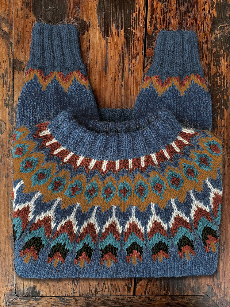 Vintage Icelandic Knit Jacquard Warmth Crew Neck Sweater(Unisex)