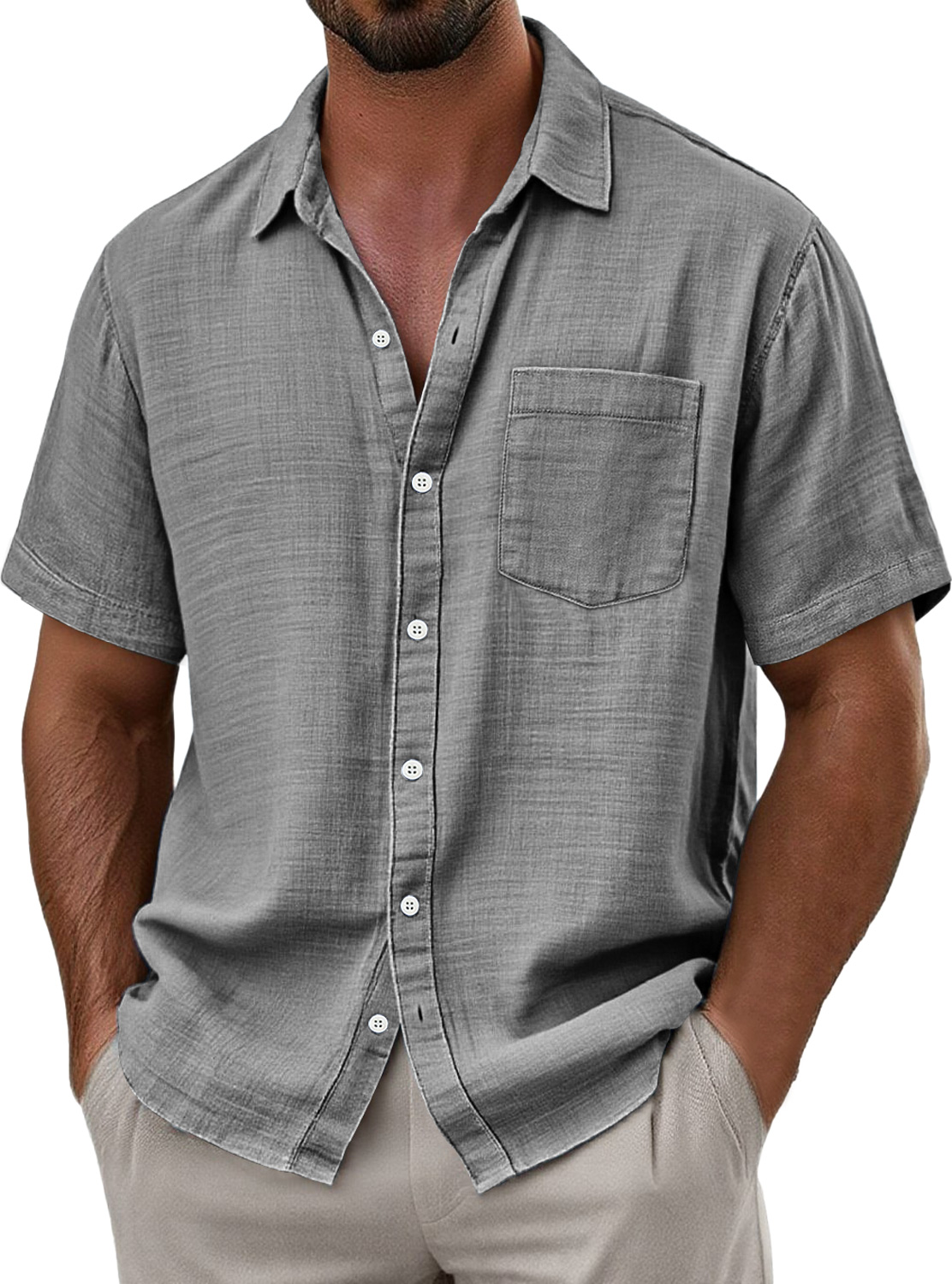 Men's Breathable Linen Casual Short Sleeve Shirt