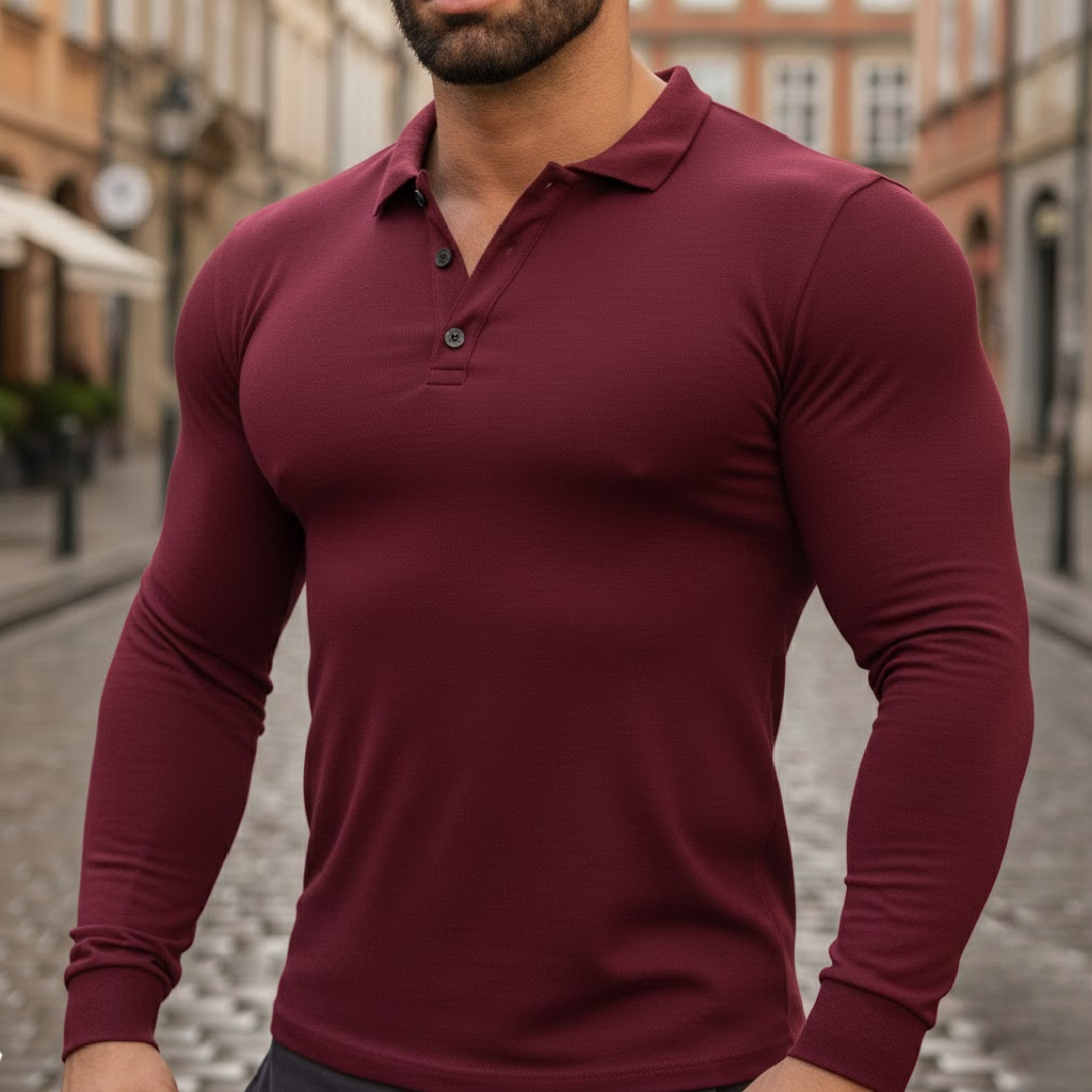 Men Long Sleeve Polo Shirt Polyester Cotton Stretch Autumn Wear