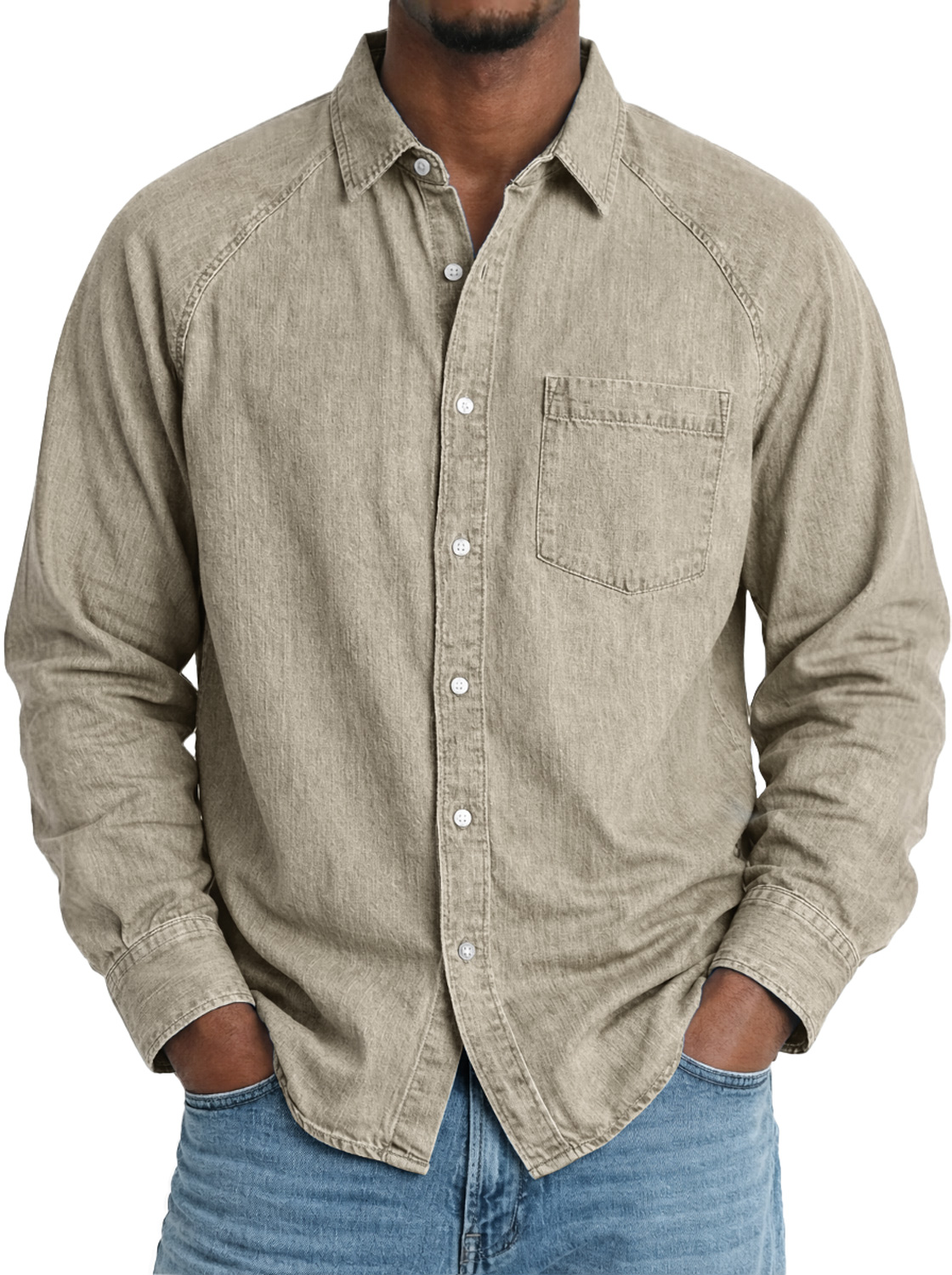 Men's Comfortable Raglan-sleeved Casual Long-sleeved Shirt With Pockets