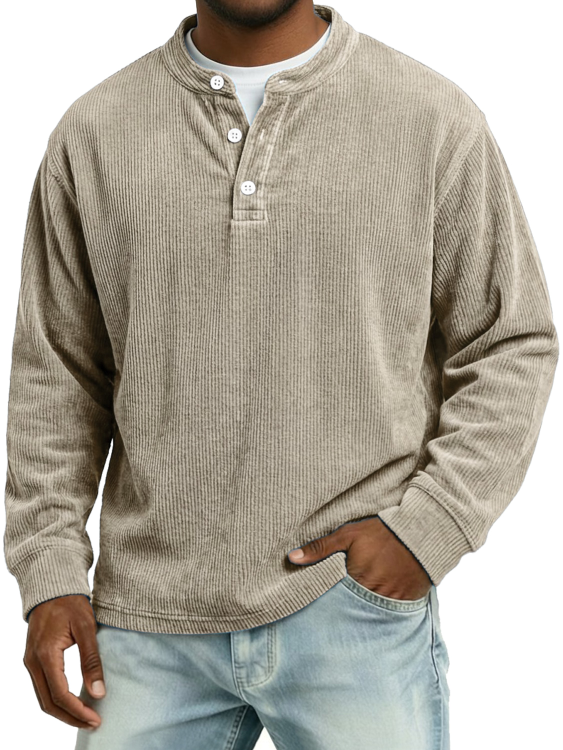 Men's Vintage Corduroy Casual Long-sleeved Henley Shirt