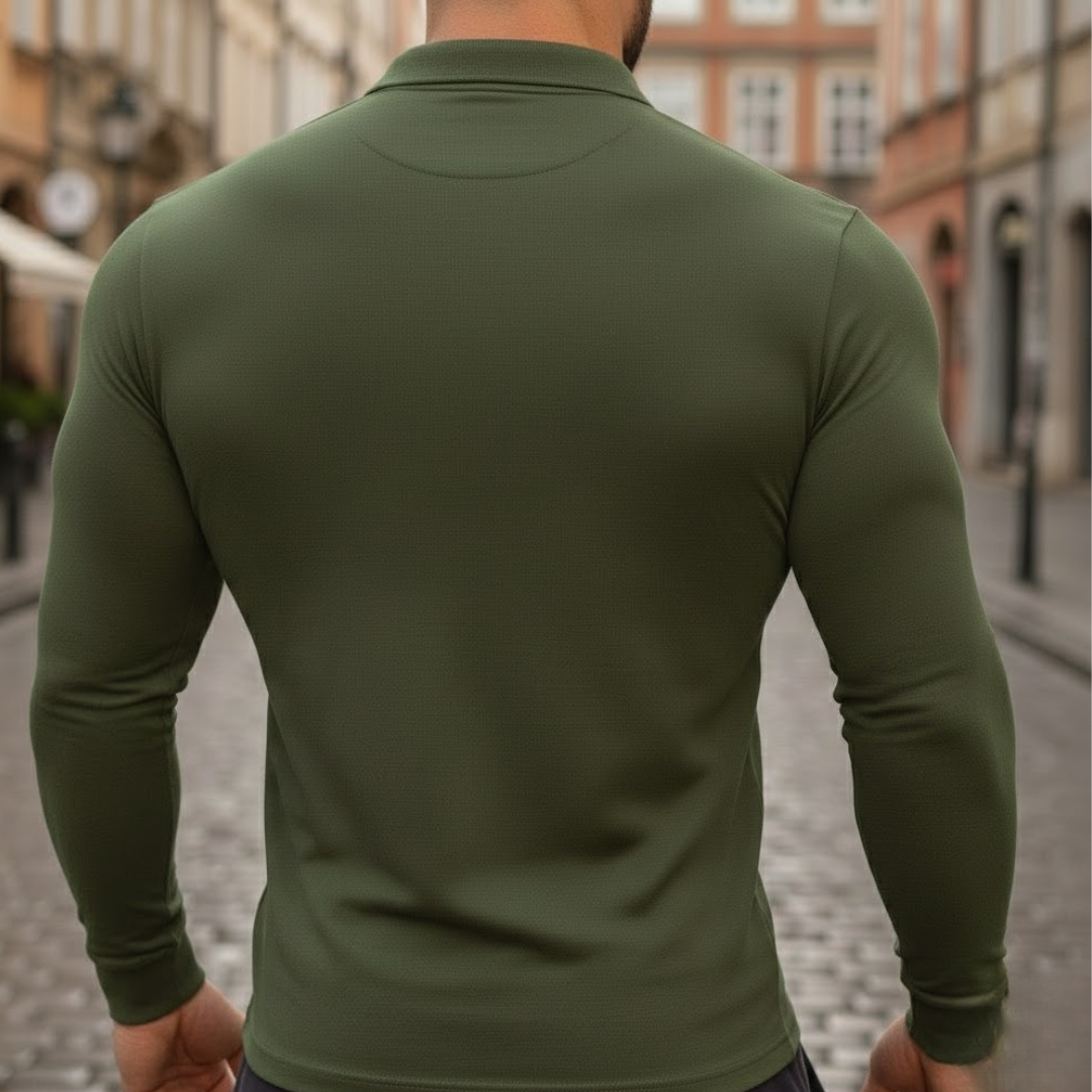 Men Long Sleeve Polo Shirt Polyester Cotton Stretch Autumn Wear